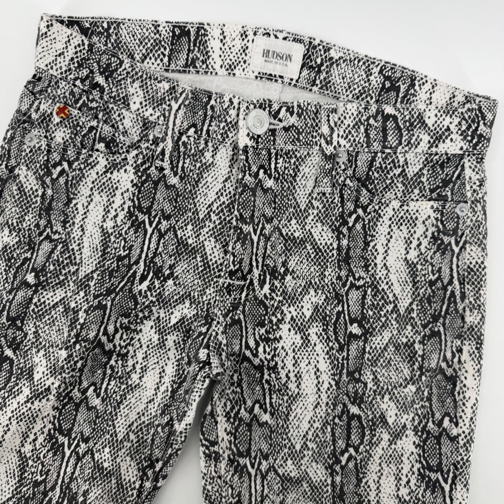 Hudson Nico Super Skinny Jeans Womens 26 Black White Snakeskin Mid Rise Print